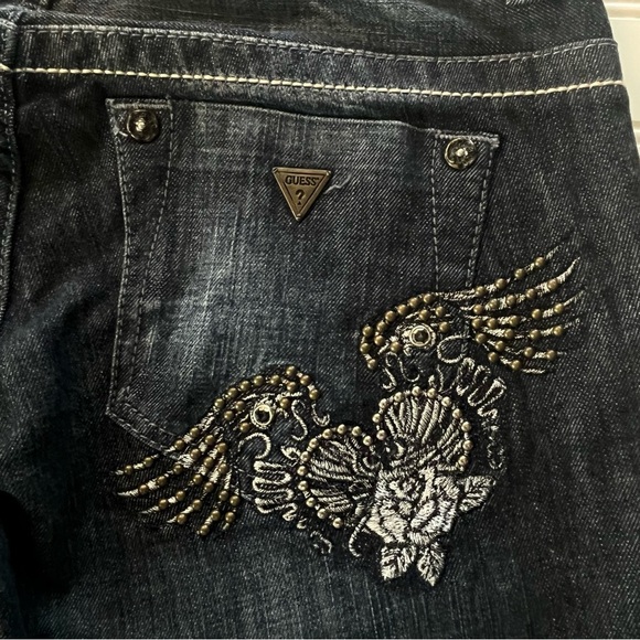 Guess Daredevil Wms Skinny Leg Jean Studded Pkts Front Back Unique Applique Sz28 - Picture 8 of 14